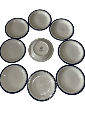 Set of 8 Vintage Sterling China Bread & Butter Plates Wellsville Ohio Blue Rim